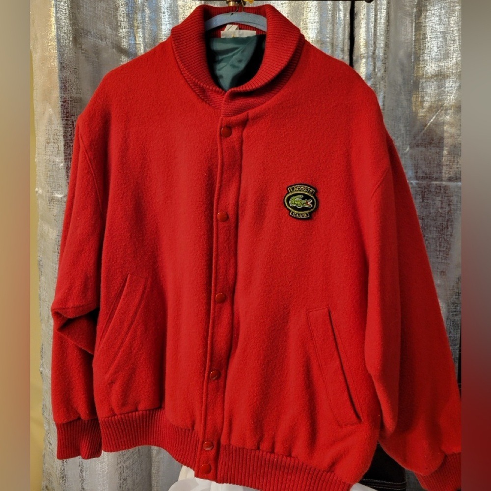 Y2K Chemise Lacoste Red Varsity‎ Letterman Bomber Jacket Preppy Grandpacore 90s